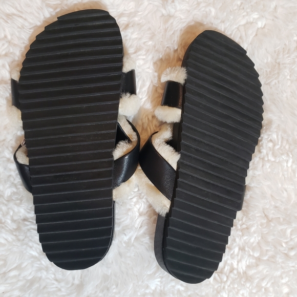 SENSO Dalley Shearling Trim Slides Shoes Sandals Fur Black Ivory Women Like New - Picture 6 of 11